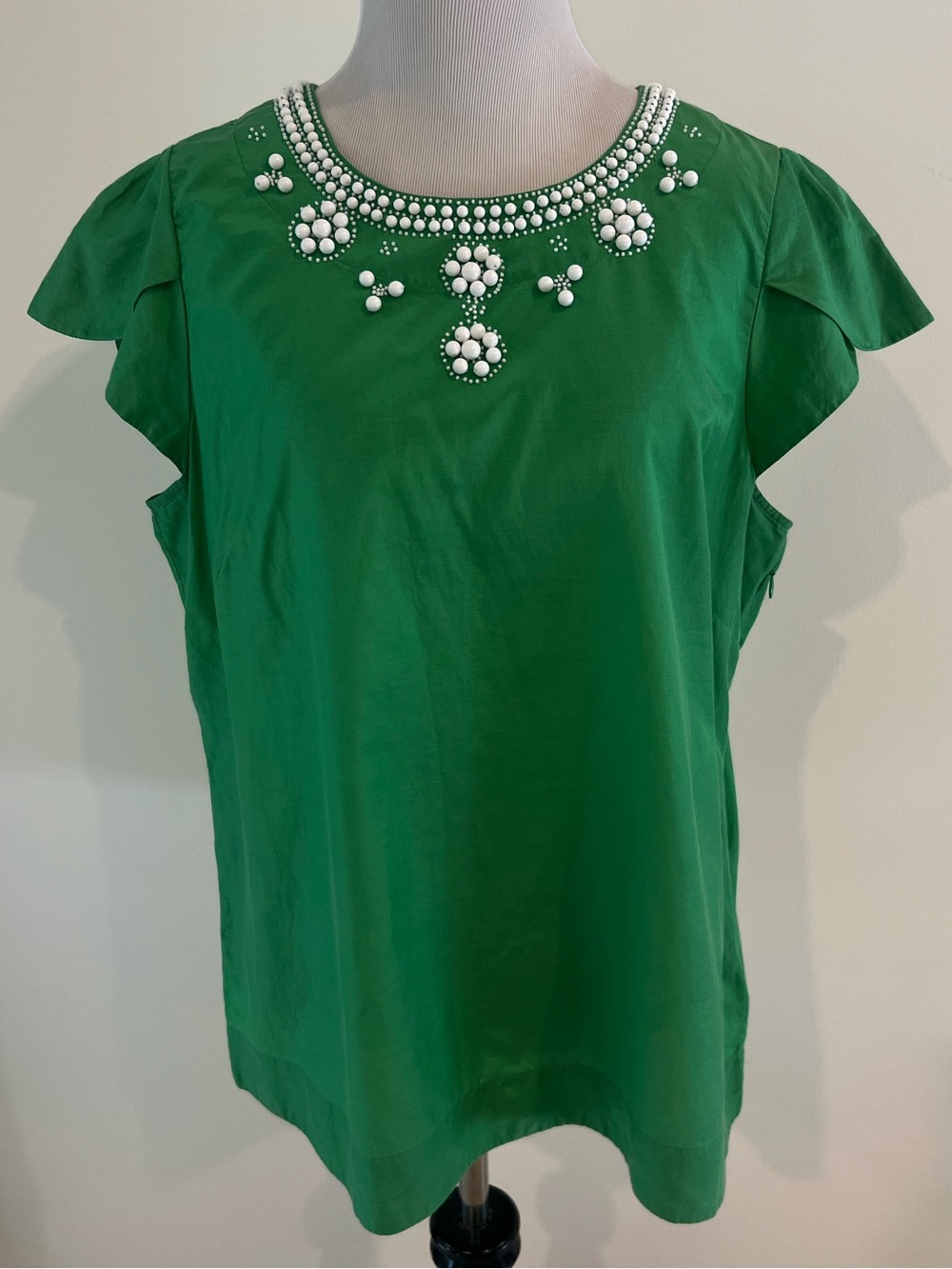 Banana Republic Green Pearl Embellished Cap Sleeve Silk Blend Top Womens Sz XL